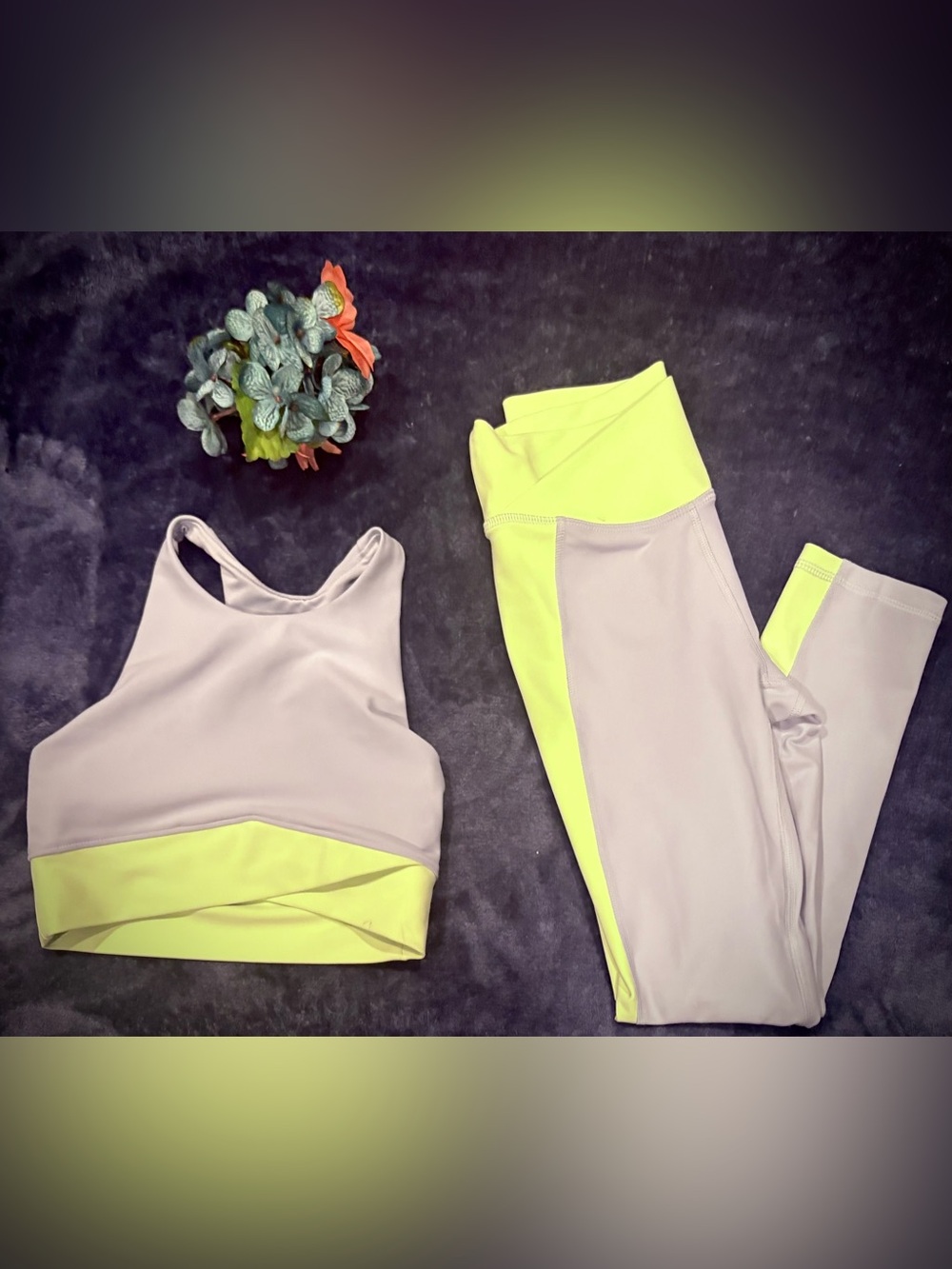 jcpenney Gray and Neon Yellow Active Leggings